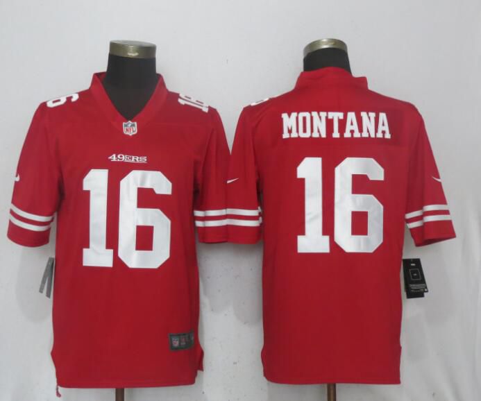 Men San Francisco 49ers 16 Montana Red Vapor Untouchable Limited Player Nike NFL Jerseys